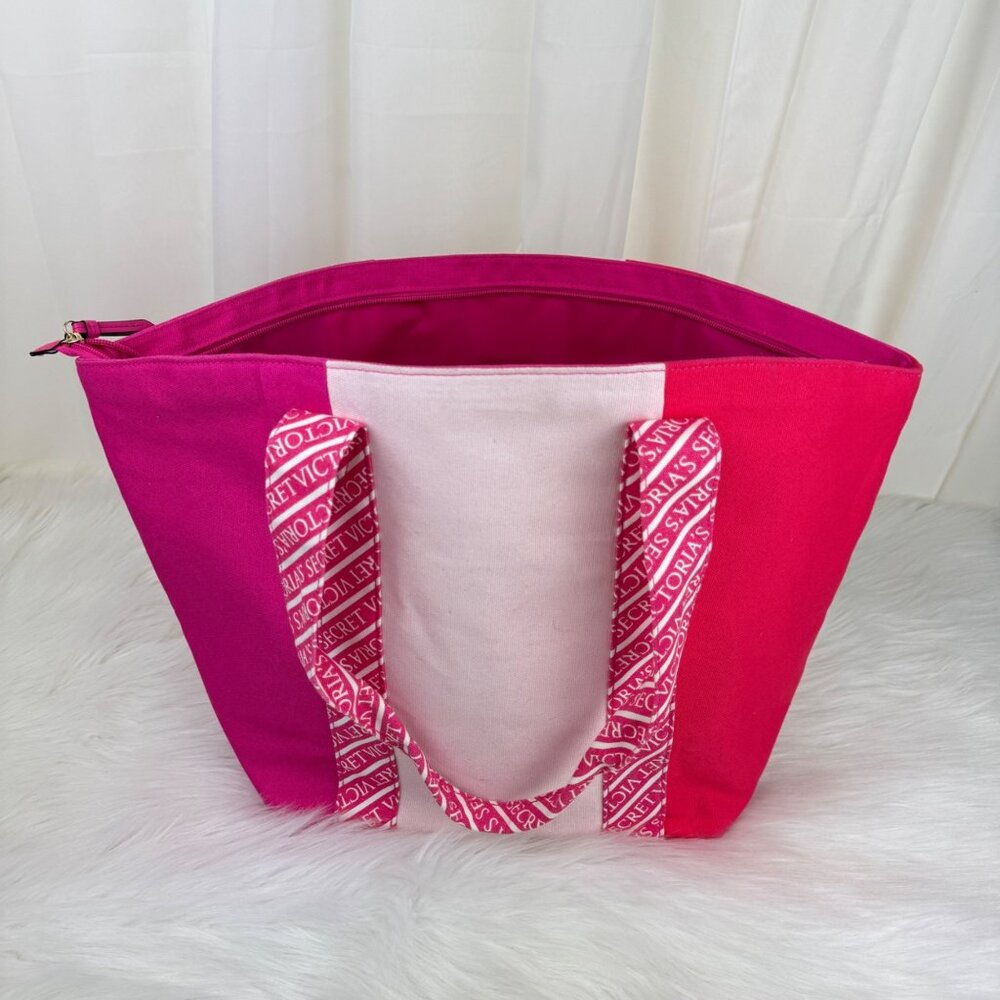 Victoria's Secret Pink Colorblock Canvas Logo Tote Weekender Bag Travel Overnigh - Picture 4 of 13